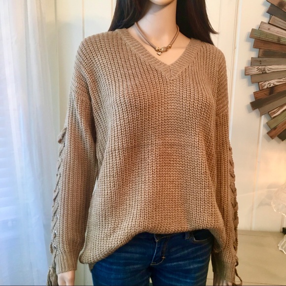 COMFORTABLE TIE SLEEVES LOOSE FIT SWEATER - Picture 7 of 9